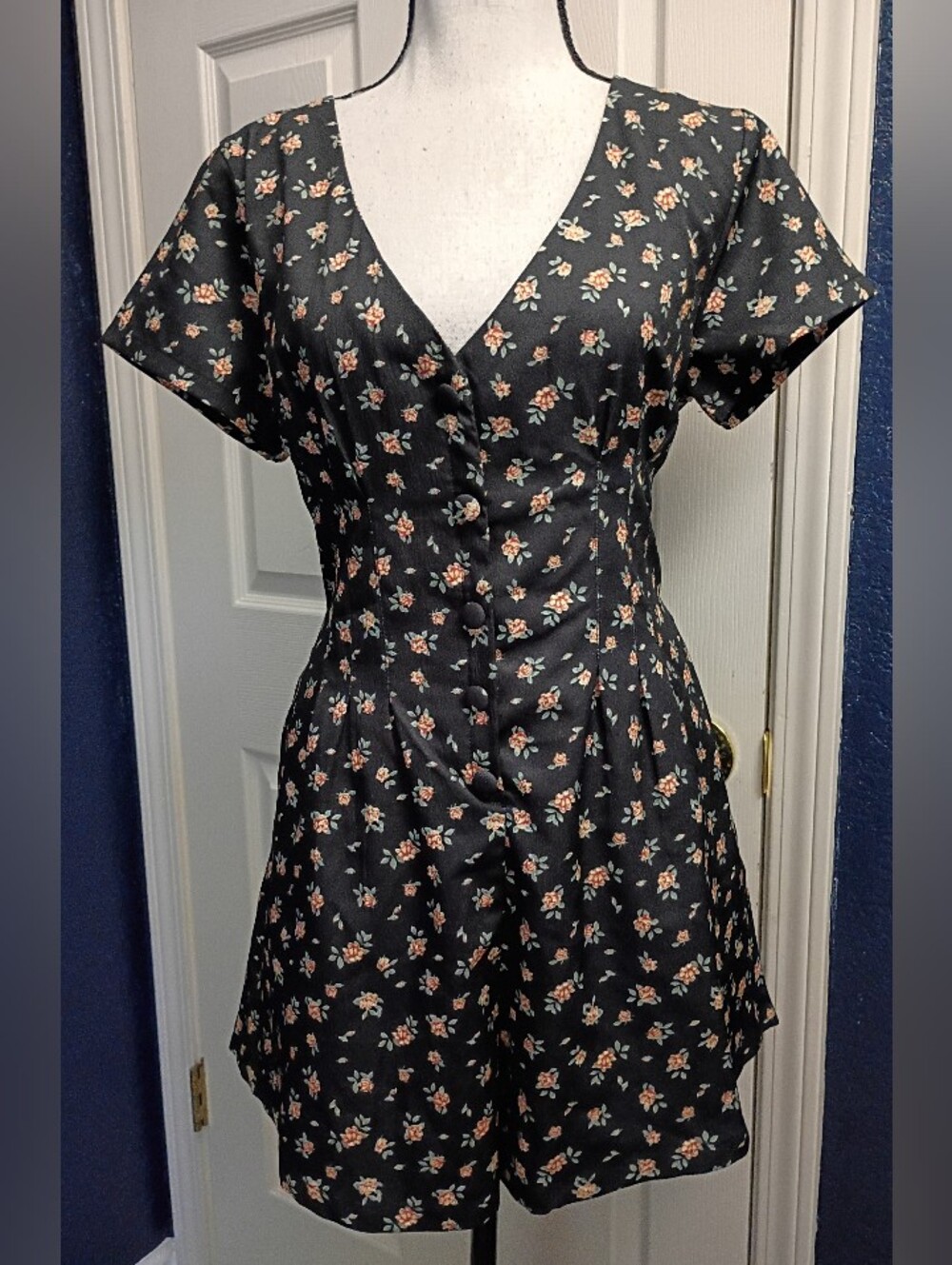 Princess Polly Black Floral Short Sleeve Button Romper